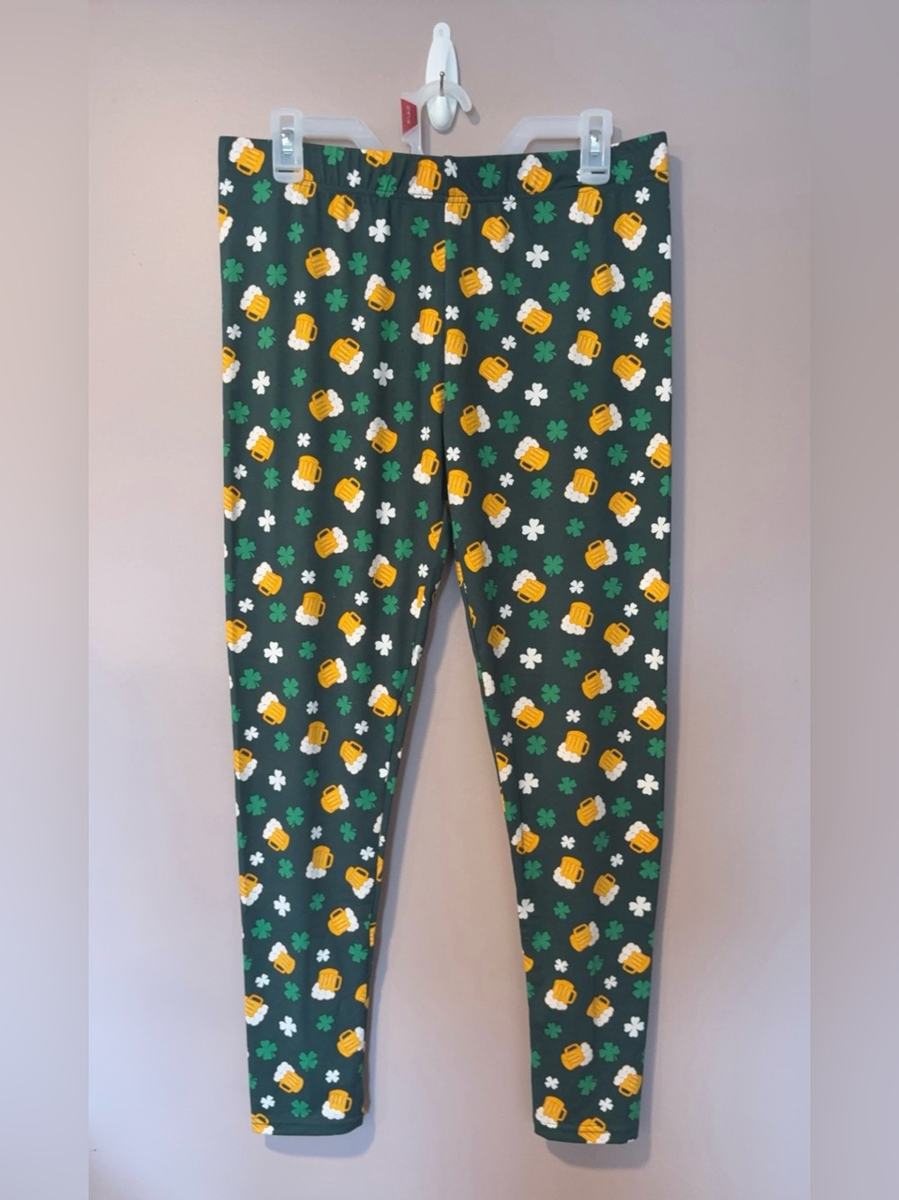 St. Patrick's Day Beer & Shamrock Leggings - Dark Green
